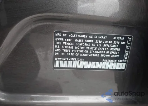 2015 Volkswagen Cc 2.0T Sport z USA, uszkodzony, nr VIN WVWBN7AN3FE820274